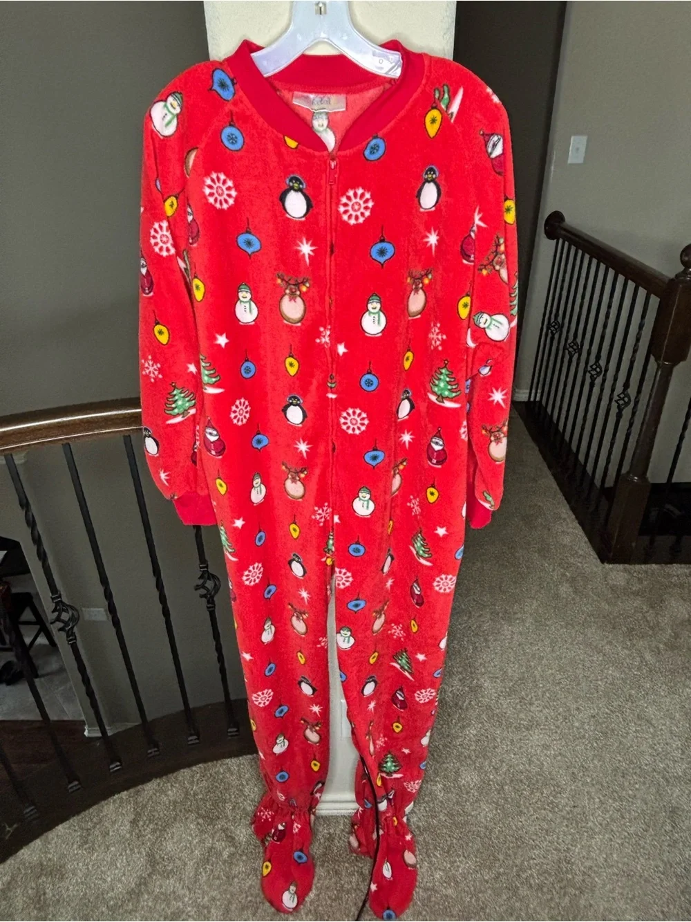 Cozy Red Holiday Fleece Onesie Pajamas with Festive Print Size S Christmas